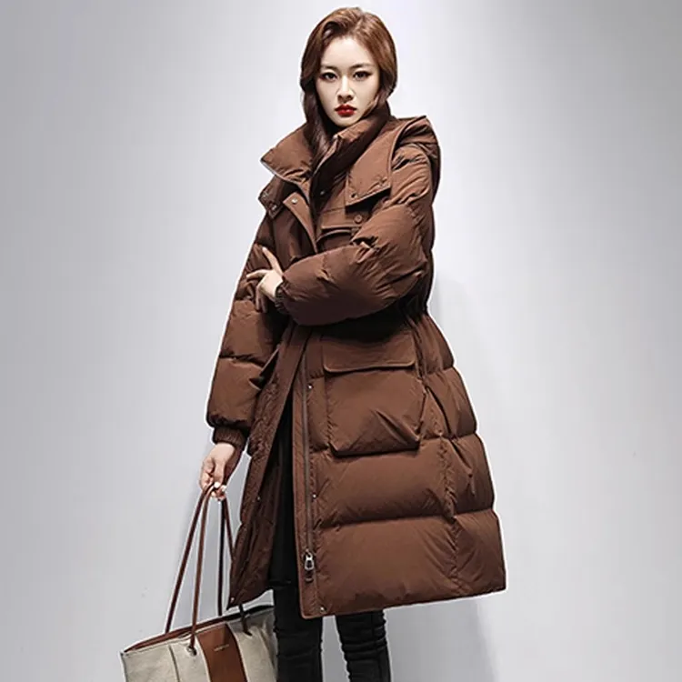 YAYA/鸭鸭羽绒服女2025年新款时尚长款加厚保暖韩版过膝冬季外套