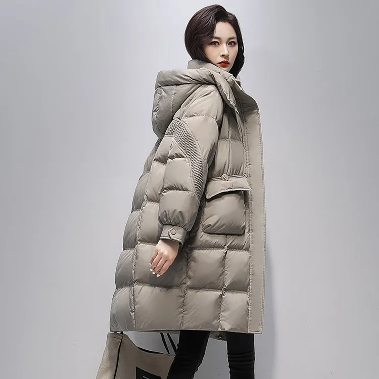 YAYA/鸭鸭中长款羽绒服女2025冬季新款时尚连帽宽松加厚外套潮