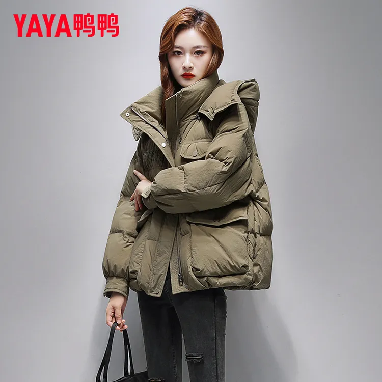 YAYA/鸭鸭羽绒服2024冬新款休闲百搭时尚连帽保暖小个子外套加厚
