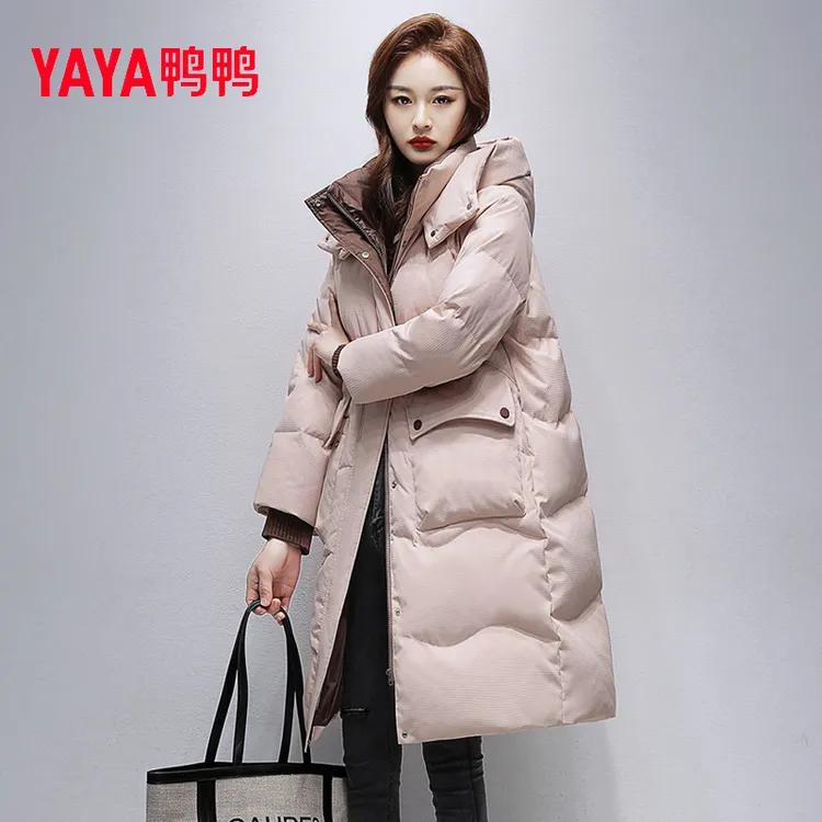 YAYA/鸭鸭羽绒服女2025年新款时尚休闲中长款连帽时尚保暖外套