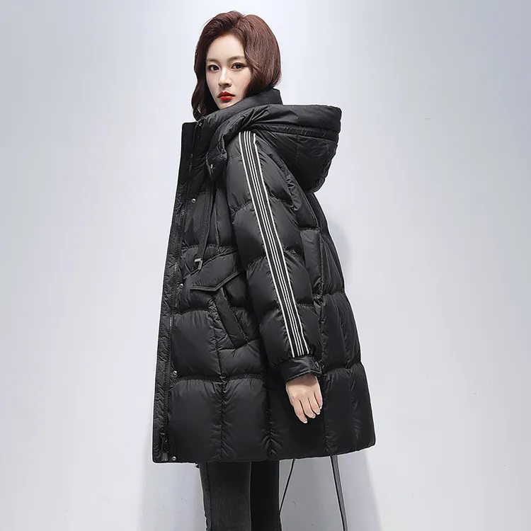 YAYA/鸭鸭时尚中长款羽绒服女冬季户外宽松休闲防风连帽保暖外套