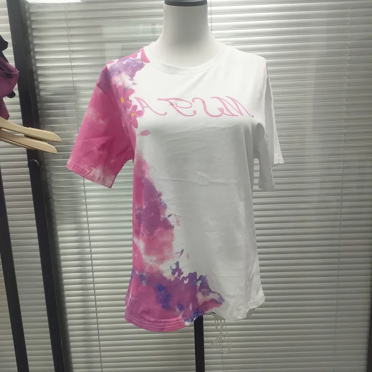法式气质字母印花晕染圆领短袖T恤女夏季短款辣妹设计感别致上衣