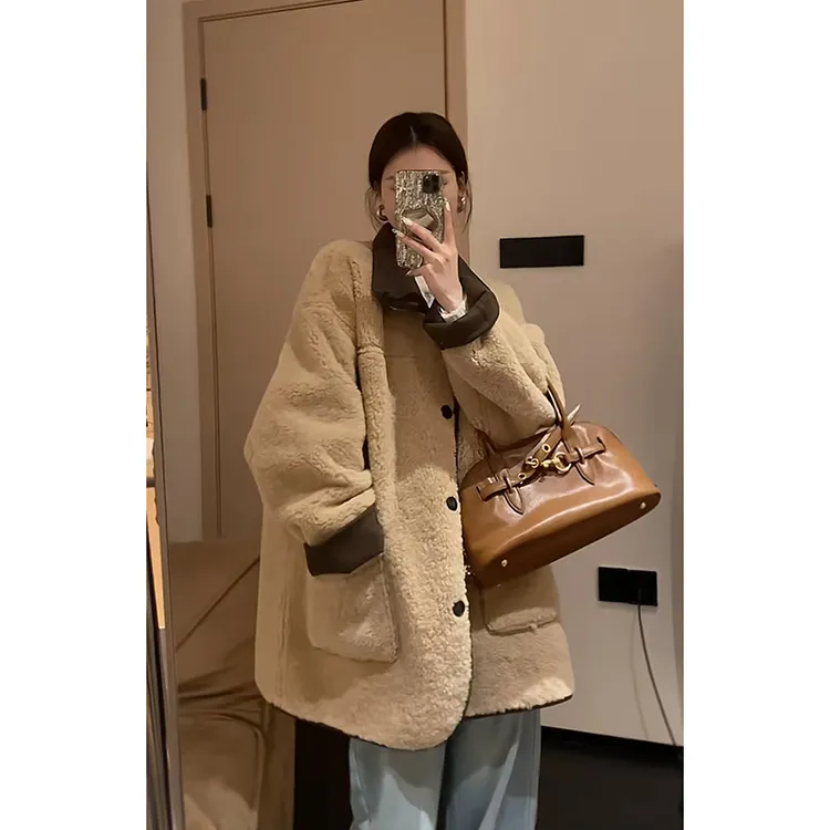 双面穿大版加厚皮毛一体外套冬季韩版宽松复古气质小众百搭上衣女