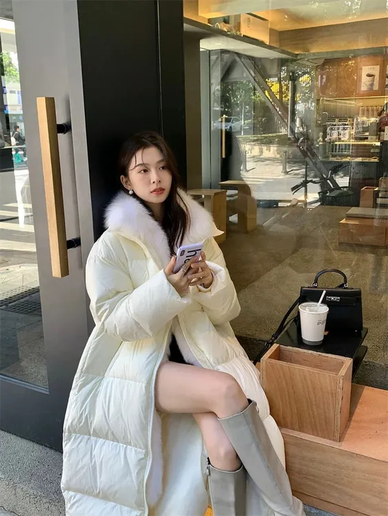 狐狸毛领皮草鹅绒外套白色长款羽绒服女冬季2024高级感超好看8801