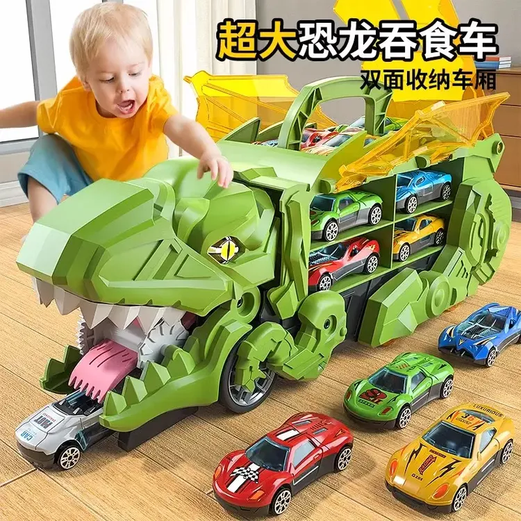 2025春季上新儿童恐龙吞食轨道车合金小汽车玩具工程车宝宝礼物