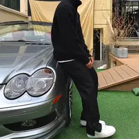 【GGG】舒适神裤 裤脚开叉黑色时尚显瘦百搭拉链休闲垂感直筒休闲裤