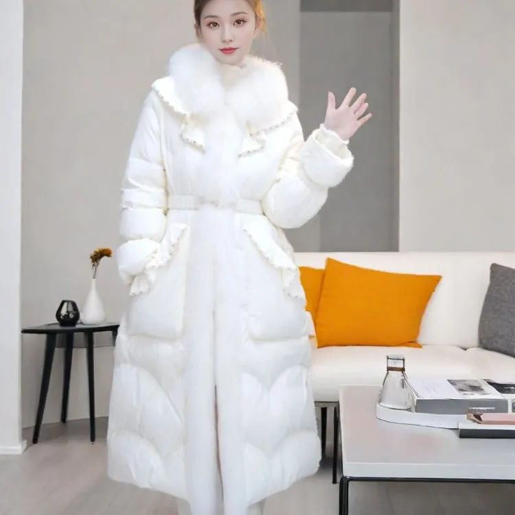 【白鸭绒】新中式867重工气质时尚鸵鸟毛狐狸毛加厚腰带棉衣