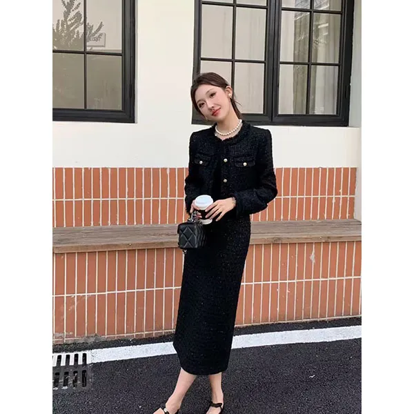 富家千金小香风时尚套装秋冬新款亮片设计上衣显瘦半身裙W083