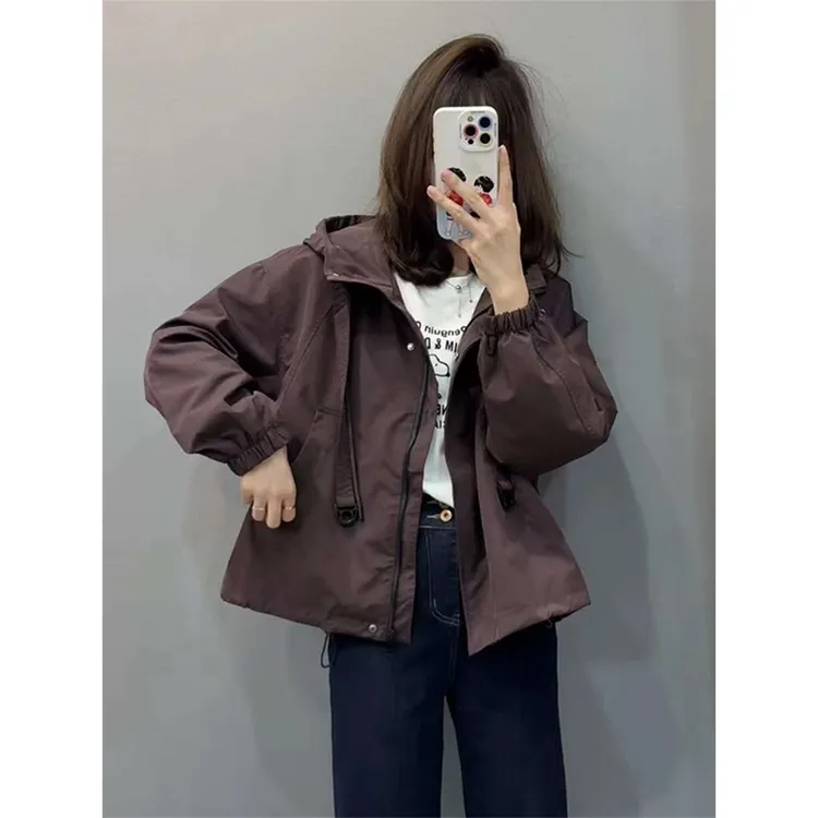 时尚连帽短款夹棉冲锋衣外套女2025冬季新款棉衣宽松休闲显瘦上衣