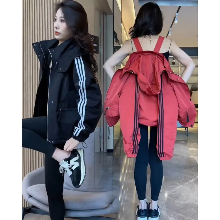 休闲百搭工装外套女短款春秋季连帽冲锋衣韩版宽松夹克棒球服上衣