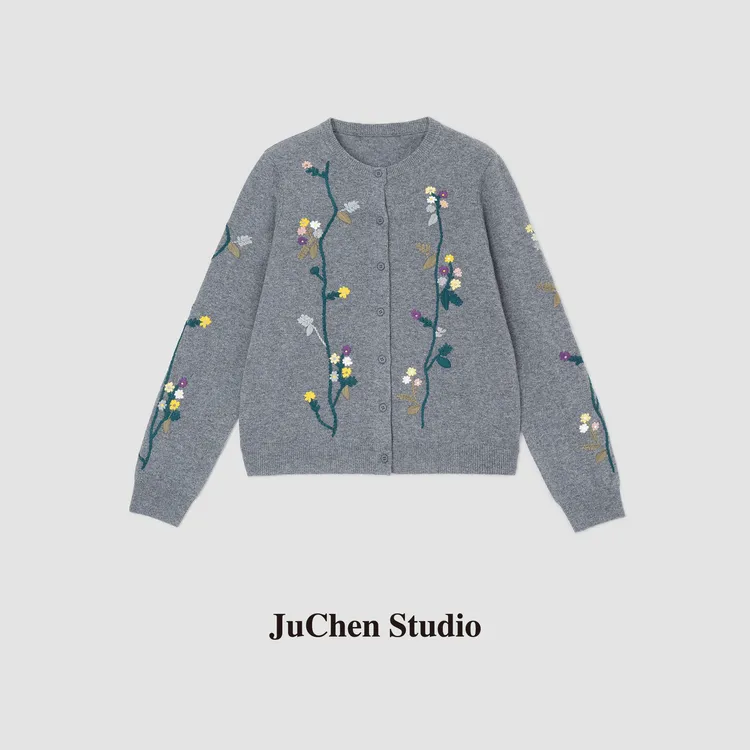 “灿烂芳华”小雏菊立体花卉刺绣羊毛软糯针织开衫 FWM948-65