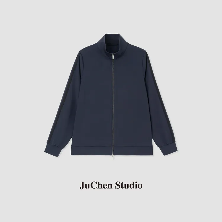 极简轮廓织带撞色复古高尔夫风拉链卫衣外套SS052475