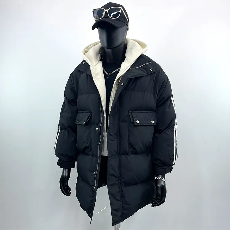 中长款羽绒棉服男生2024冬季新款连帽假两件加厚青少年棉服外套潮