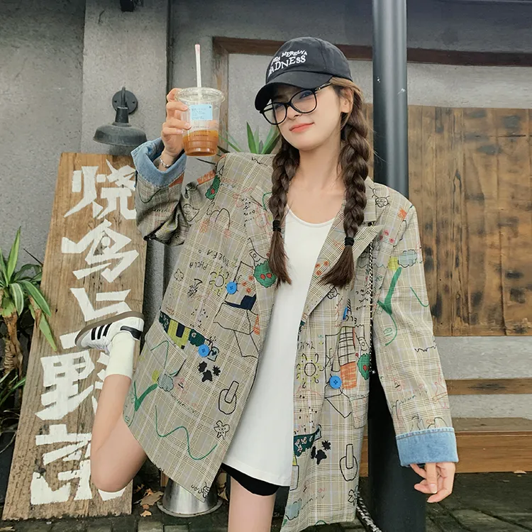 小众涂鸦设计感休闲宽松西装外套女2025春秋新款韩系减龄洋气西服