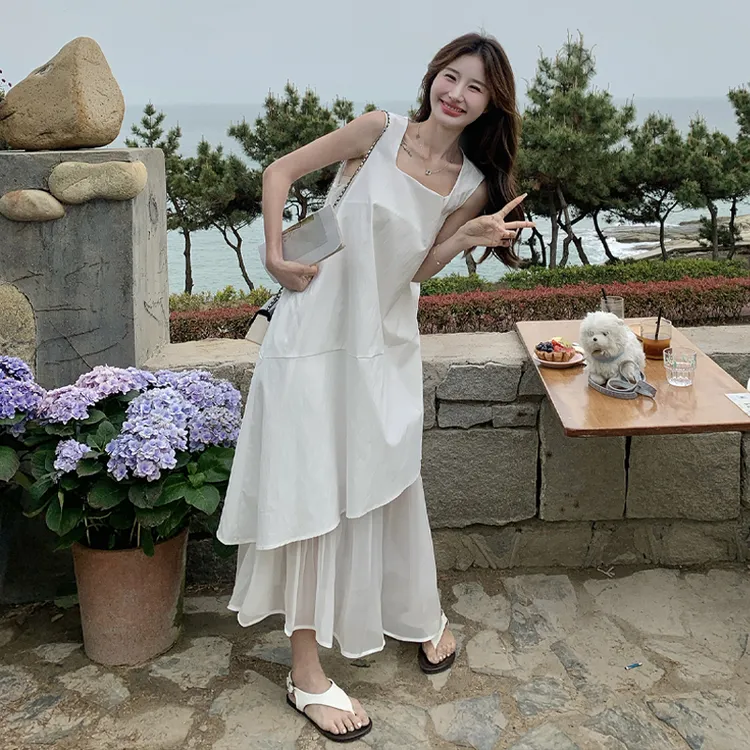 不规则背心连衣裙女2025夏季新款吊带法式宽松显瘦度假风长裙子