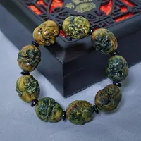 【一檀木作】精选上好高油高密沉水绿檀木双面精工雕刻山鬼恶僧手串