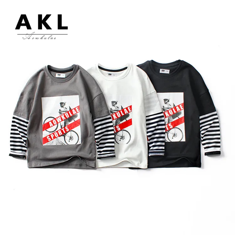 2025秋季童装韩版新款男童长袖打底衫 女童纯棉假两件条纹儿童T恤