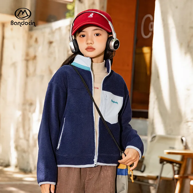 BANDOCIN/半度闲男女童秋冬加绒半立领日常拉链户外保暖外套冬季