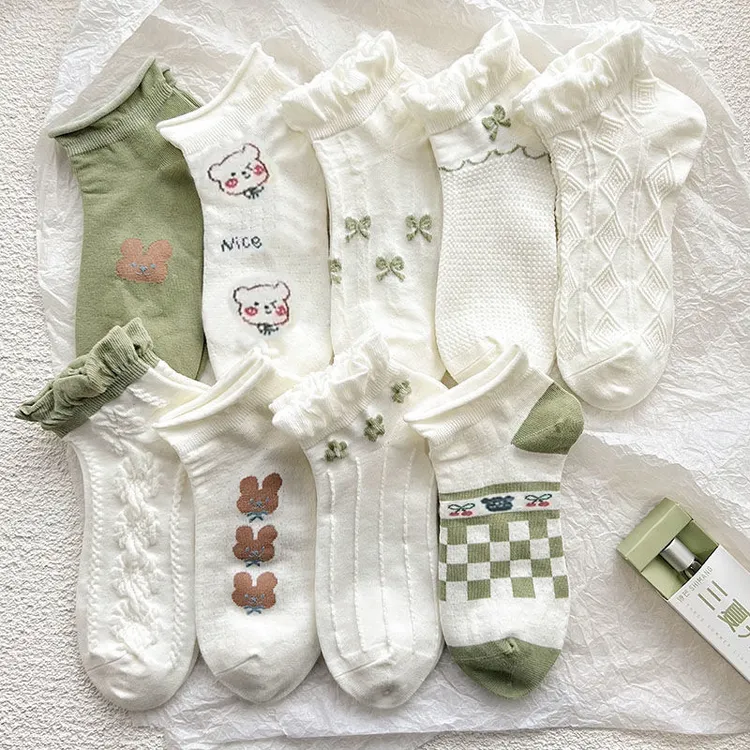 袜子女短筒百搭夏季薄款可爱日系花边白色学生浅口低帮短袜船袜