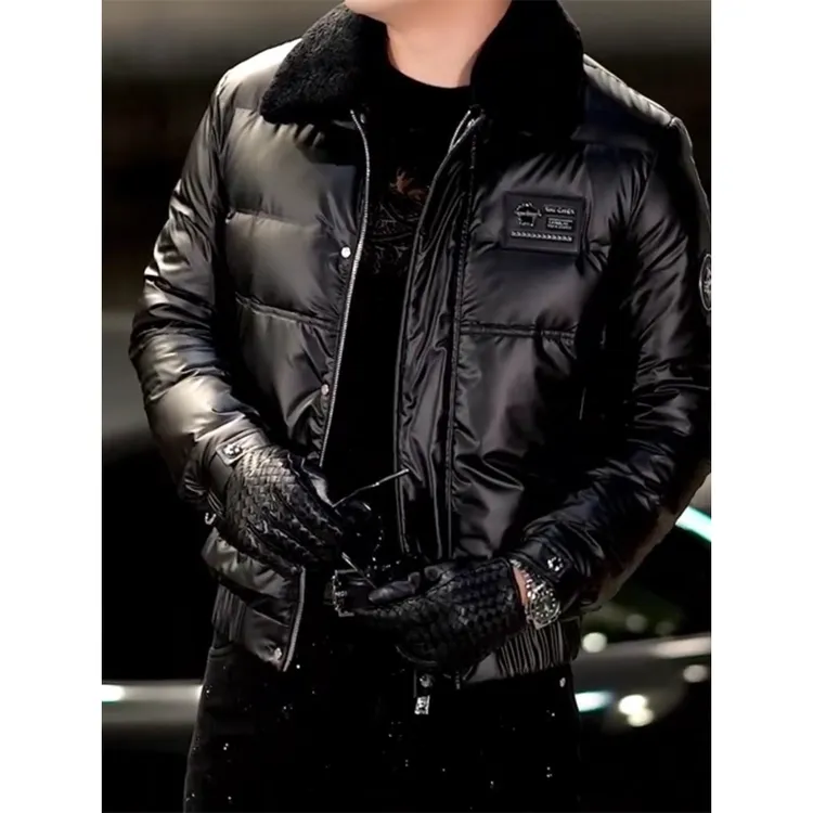 冬季男士新款棉绒服外套黑色百搭轻奢流行保暖舒适穿搭机车夹克