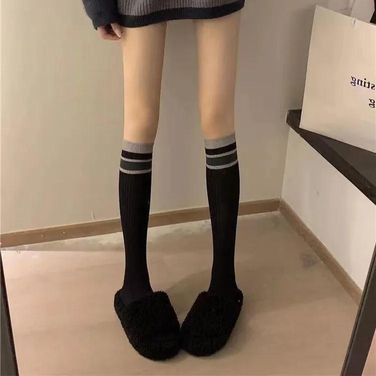 小腿袜女春秋季长筒袜堆堆袜日系中筒袜经典条纹袜显瘦百搭款