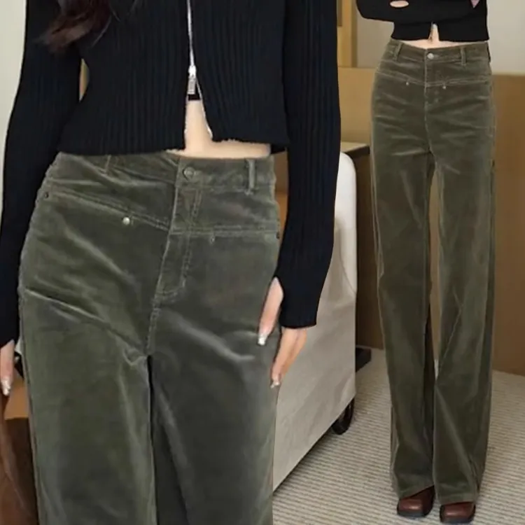 灯芯绒阔腿裤女士2025秋冬季新款雪尼尔加绒加厚条绒直筒休闲裤子