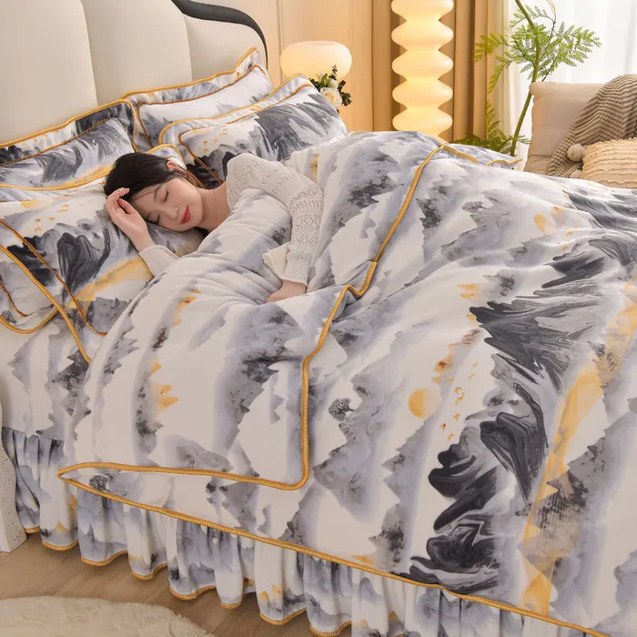 新款加厚高克重8.5斤牛奶绒四件套双面绒双人床裙四件套可机洗