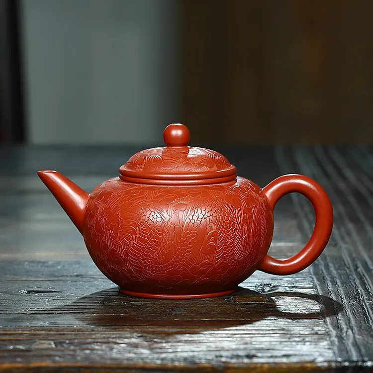 宜兴紫砂壶原矿大红袍纯手工龙纹水平茶壶茶具220ml