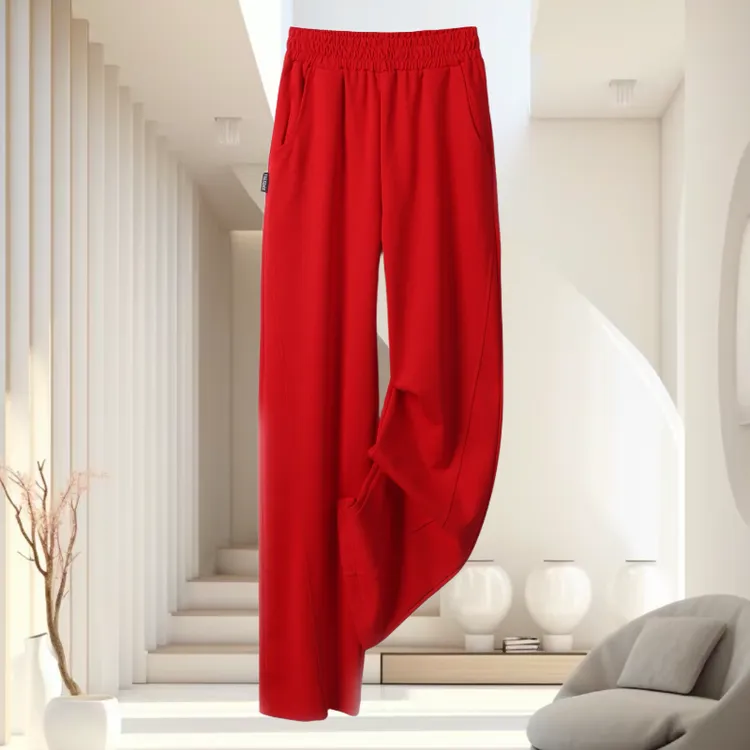 中国红高腰香蕉裤女2025春秋新款宽松显瘦百搭跳广场舞运动阔腿裤
