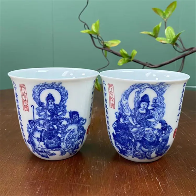 【晓竹窑】文殊普贤菩萨主人杯 景德镇茶具 手工手绘容量150毫升