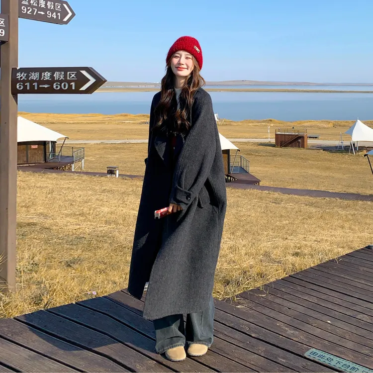 短款灰黑色赫本风呢子大衣女中长款2025冬新款感宽松休闲毛呢显瘦