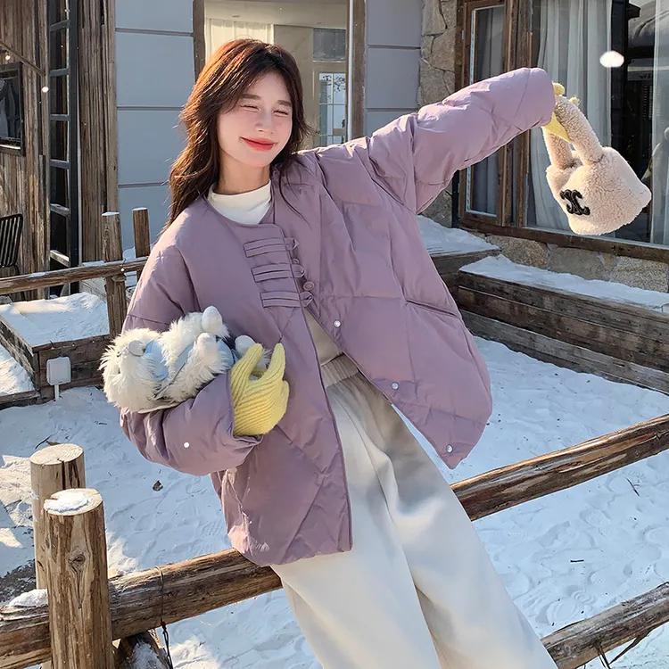 紫色超好看短款白鸭绒羽绒服女小个子冬季加厚高级感面包服外套