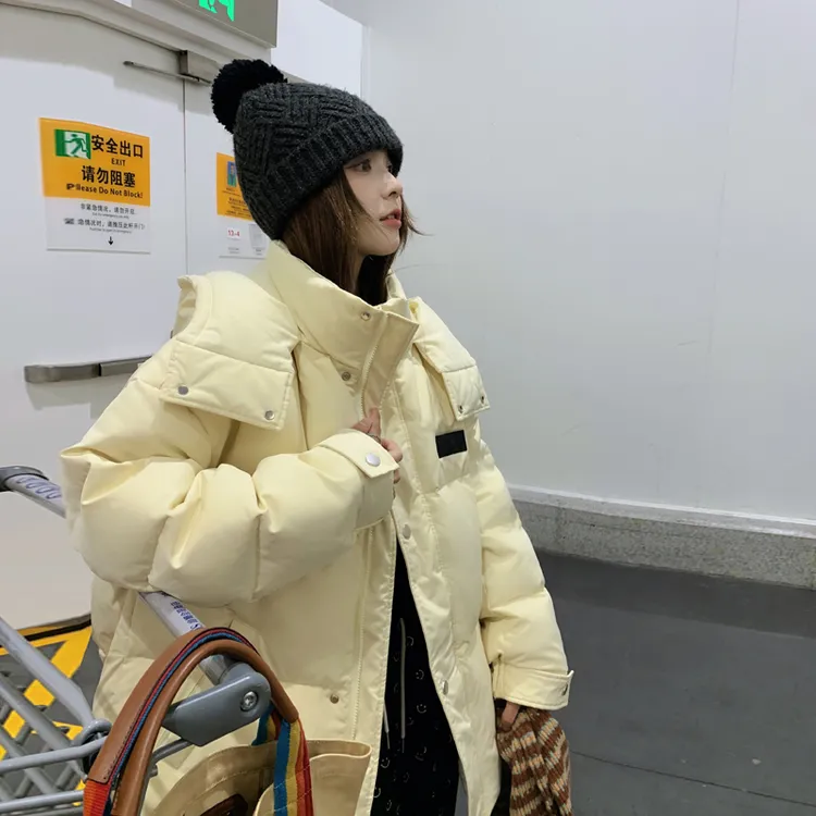 奶黄色羽绒棉服女2024新款冬季超好看棉衣小个子短款面包服厚外套