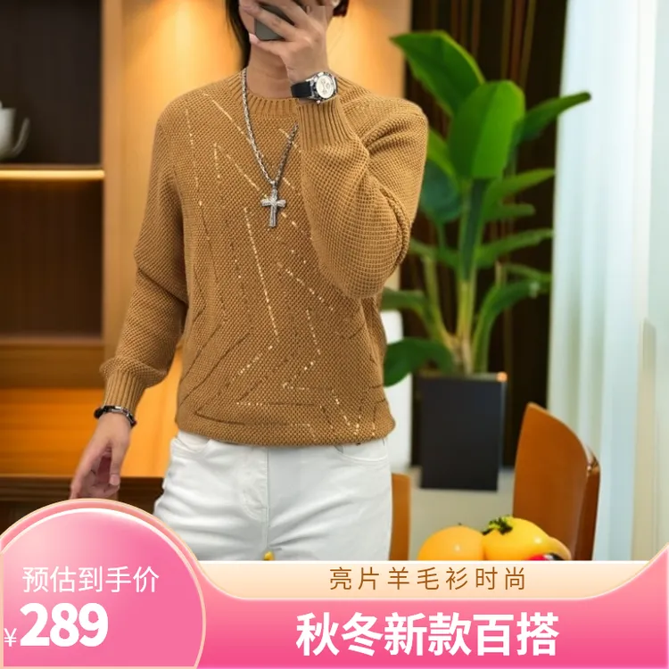 2025秋冬新款男士时尚休闲百搭亮片设计保暖个性单穿内搭羊毛衫