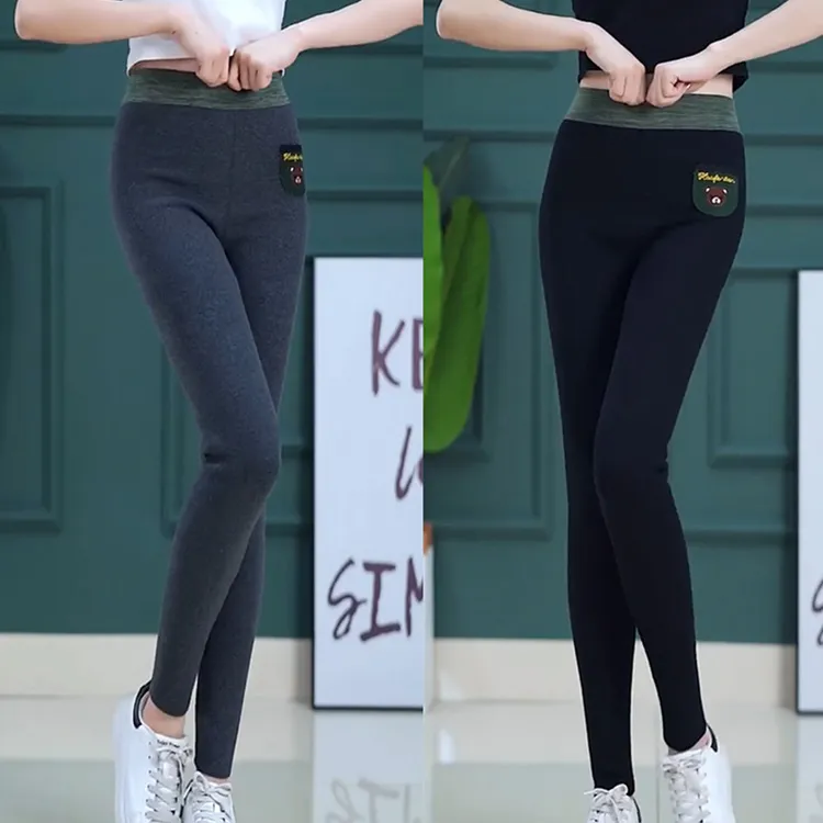 秋冬加绒加厚羊羔绒小熊打底裤女外穿提臀保暖裤修身显瘦大码