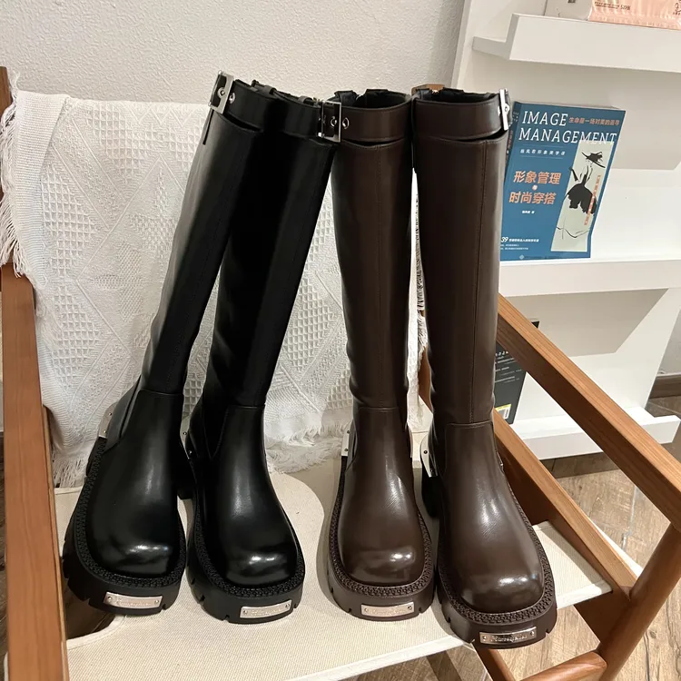 【25款现货】【M家中古款】高靴增高边扣加绒长靴时尚百搭古着系骑士i