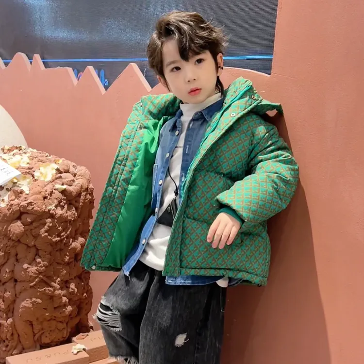 儿童姐弟同款冬季棉服新款千鸟格网红洋气帅气炸街加棉加厚棉袄