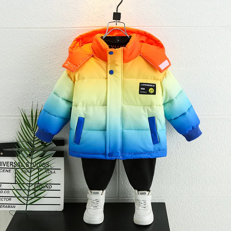 儿童冬季棉服2025洋气棉衣彩虹棉衣渐变色帅气加绒加厚秋冬棉衣