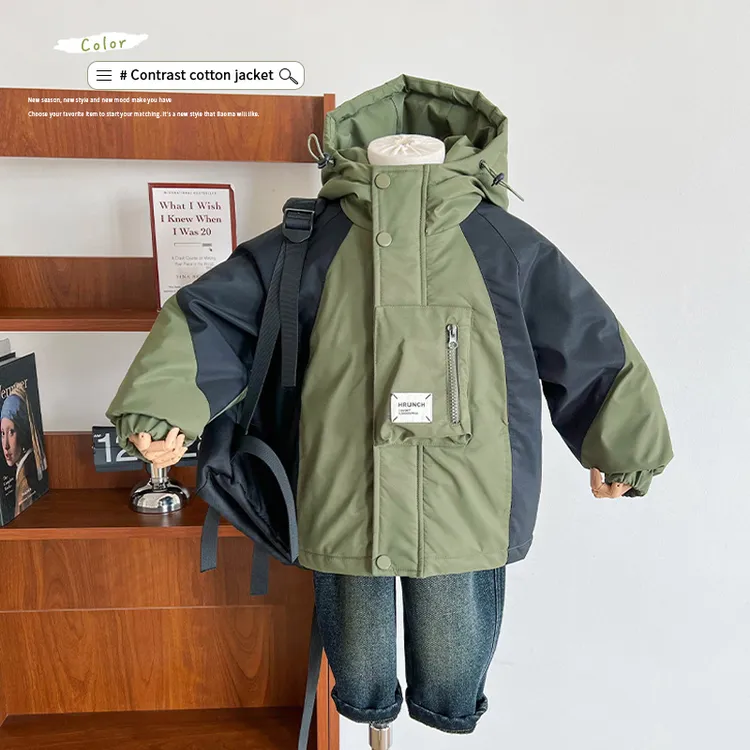 风之谷2023冬季新款童装男童潮酷工装风连帽外套夹棉加厚棉服