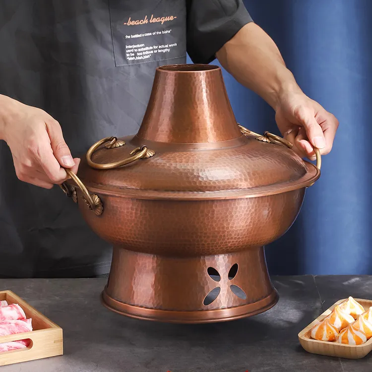 手工锤点特厚电碳两用紫铜火锅木炭火锅老北京铜锅涮铜锅火锅锅具