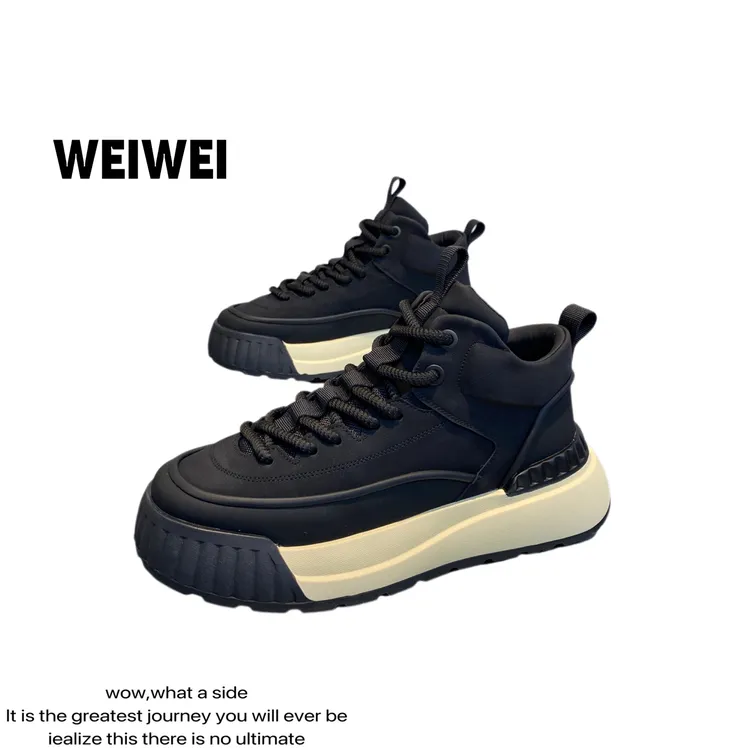 2025秋冬同款男士皮面中帮休闲软底时尚百搭舒适透防滑男士潮鞋