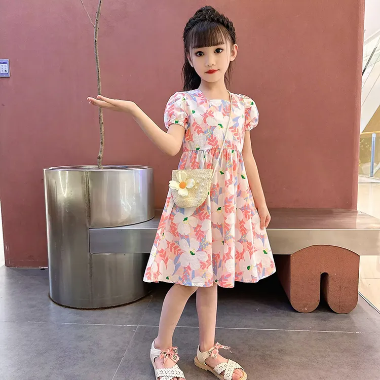 女童连衣裙夏季儿童纯棉碎花裙中大童女孩时尚洋气裙子清新公主裙
