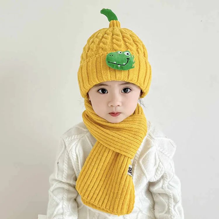 儿童帽子围巾两件套秋冬季可爱保暖针织毛线帽男女宝宝防风护耳帽