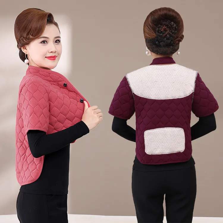 中老年秋冬女士保暖护肩德绒贴片护腰护肩颈坎肩加厚防寒小马甲