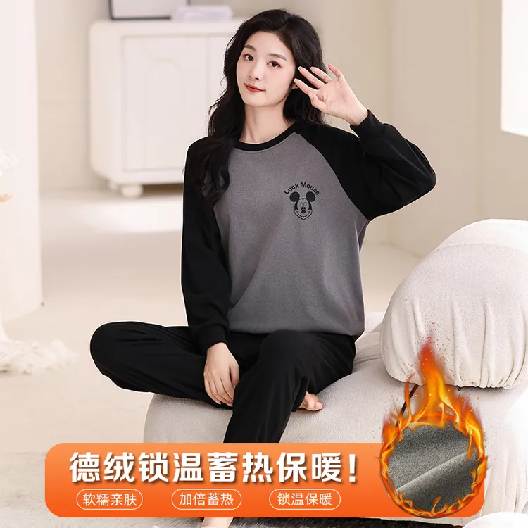 带胸垫德绒保暖情侣睡衣女柔软舒适休闲家居服套装D8805/D9921