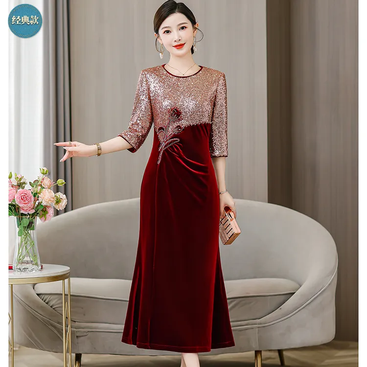 妈妈婚宴礼服喜婆婆装连衣裙上档次洋气高档气质奢华时尚轻奢长裙