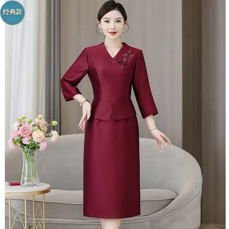 喜婆婆装婚宴礼服连衣裙高贵高档妈妈套装上档次气质奢华显瘦长裙