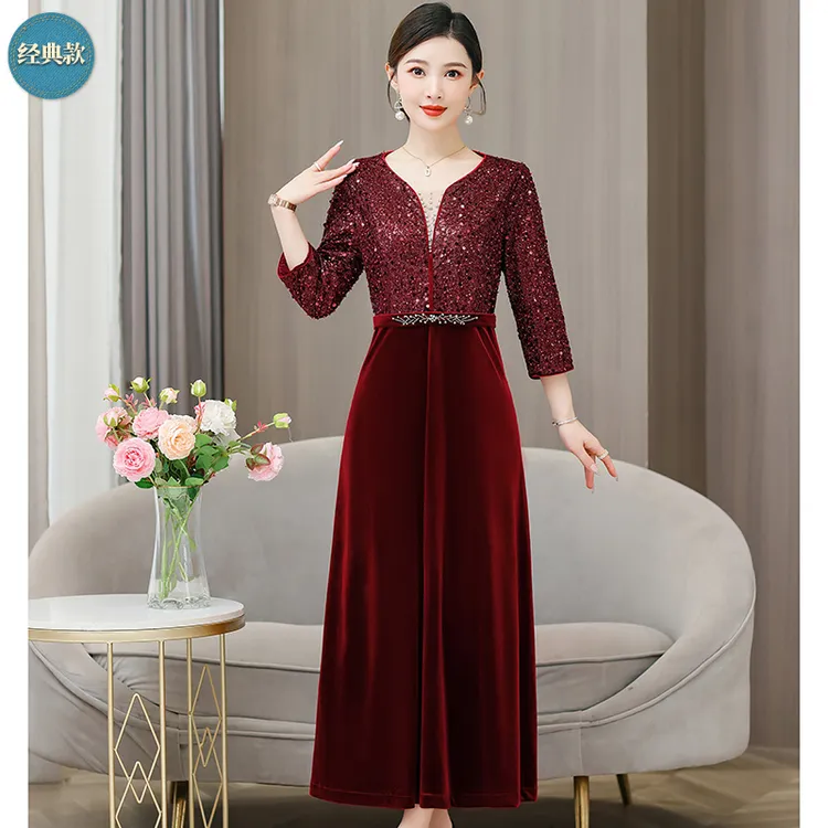 秋冬连衣裙高贵婚礼婚宴礼服高端气质女款高档新款修身显瘦长裙子