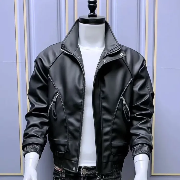 潮牌痞帅工装皮衣外套男潮流休闲皮夹克男款2024新款男士秋冬上衣
