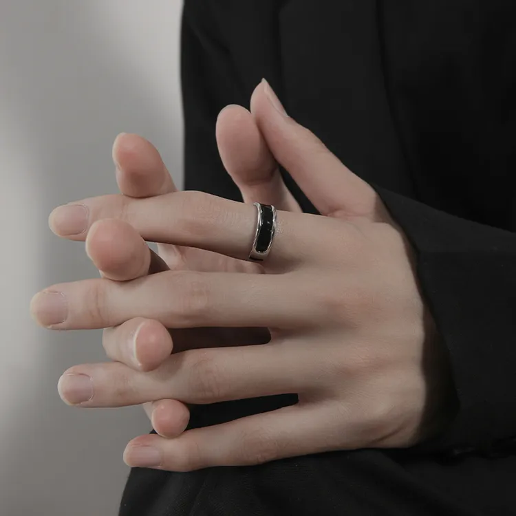 克兰茜 925银戒指 男潮高级感单身个性黑色痞帅小众开口男生指环